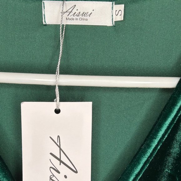 AISWI 2023 Emerald Green Velvet Maternity Wrap Dress Long Sleeves Fall Winter - Picture 4 of 4